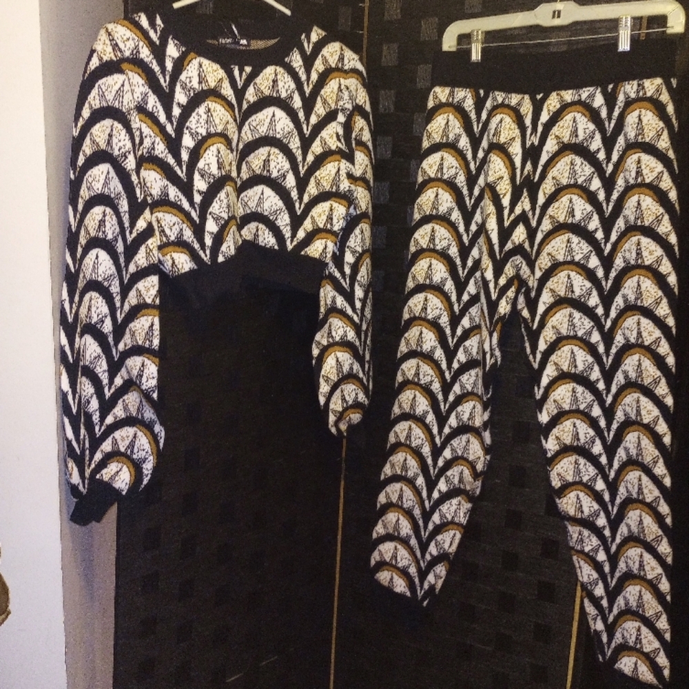 Black and White Combo Sweater Set